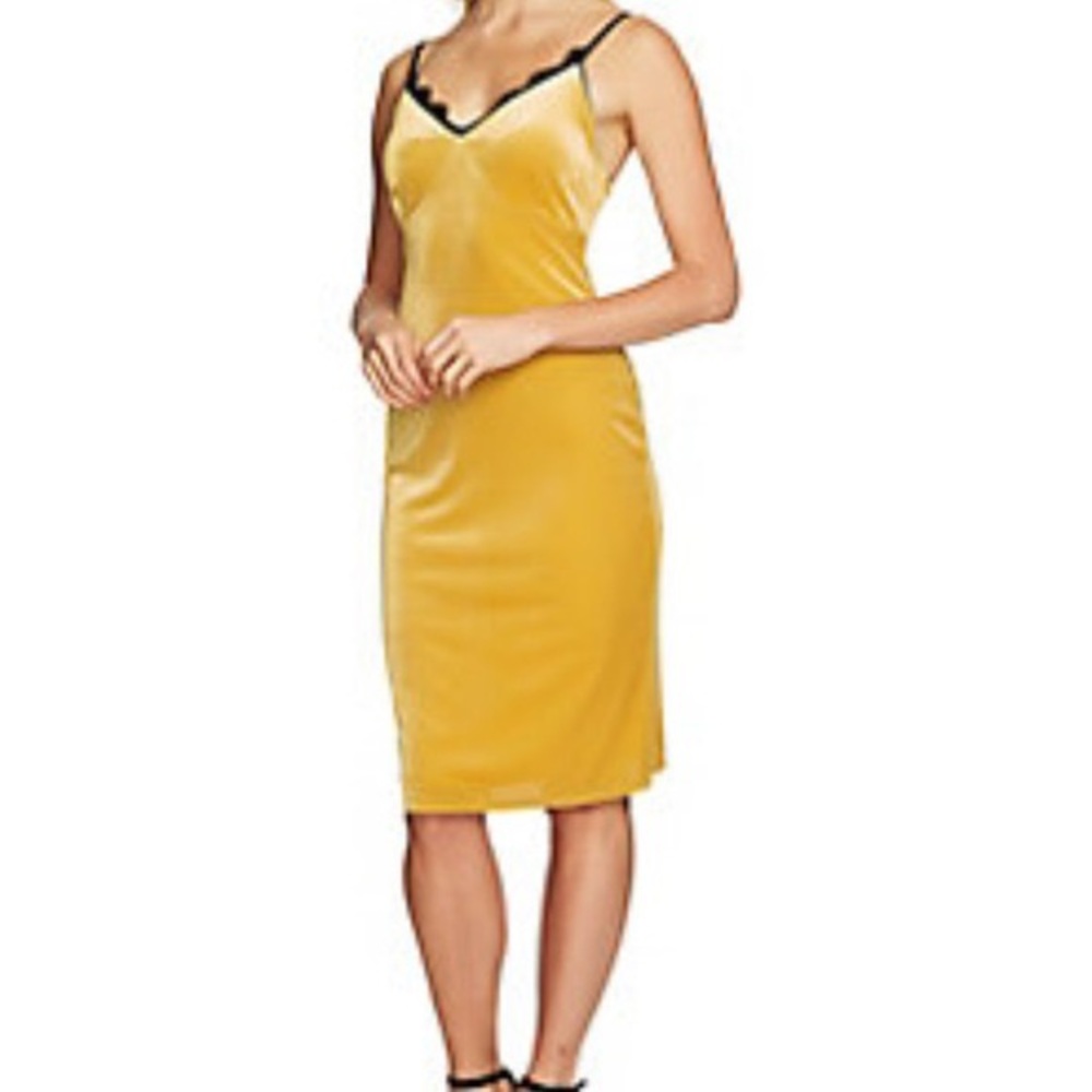 Cynthia Stephe Mustard Yellow Velvet Slip Dress